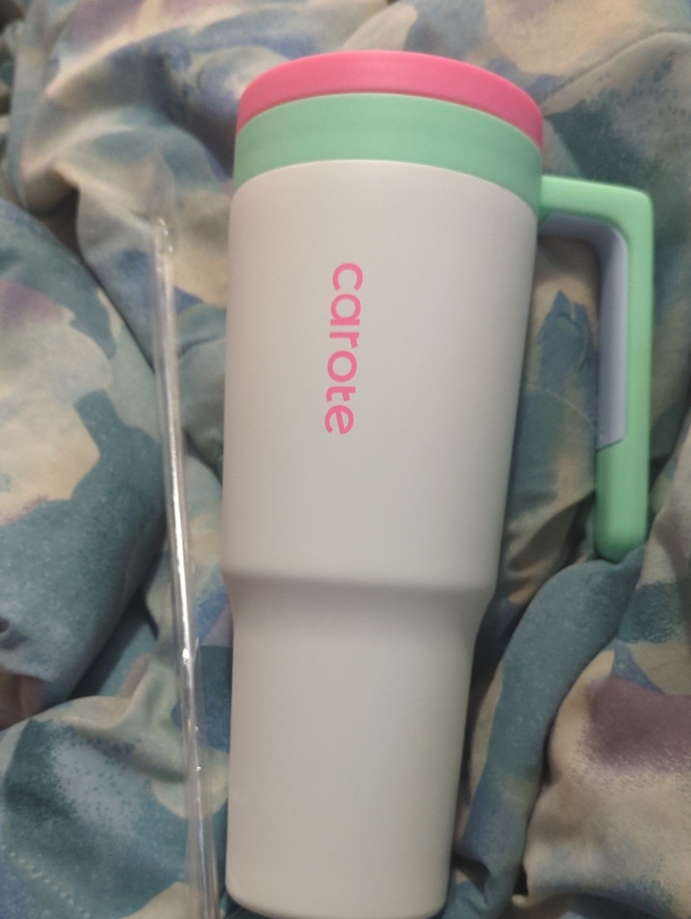Carote Pastel Pink & Mint Travel Tumbler with Handle